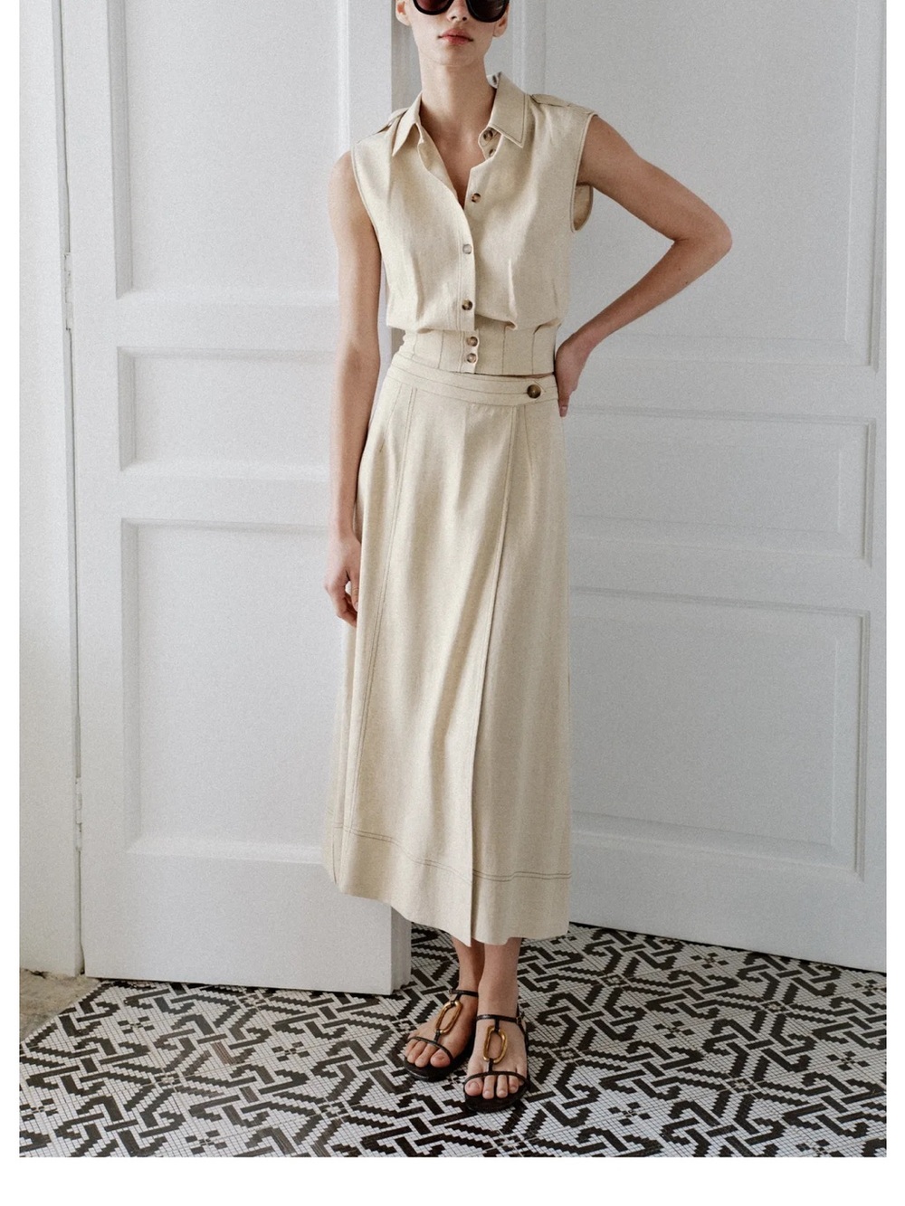 Zara linen blend wrap midi skirt